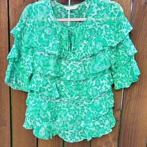 Rebecca Taylor Emerald Floral Ruffle Blouse